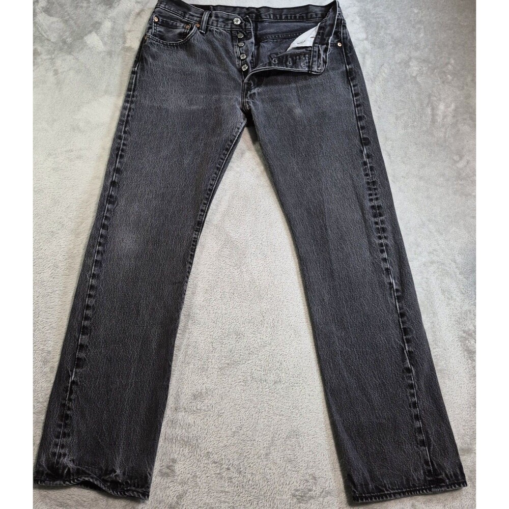 Levi's 501 Jeans Mens 34x34 Gray Charcoal Wash Straight Button Fly Denim